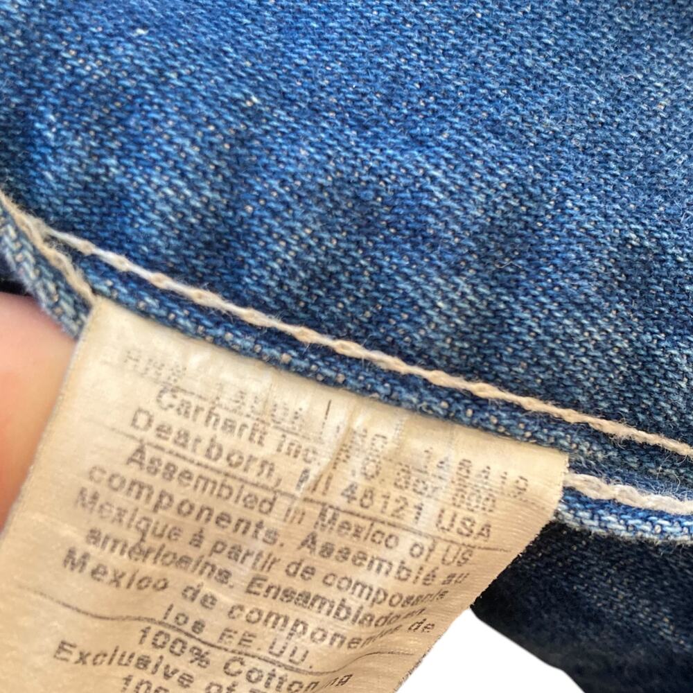 Vintage 90s Y2K Carhartt Distressed Feathered Faded Denim Blue Jeans Size 34x34 - Picture 8 of 14